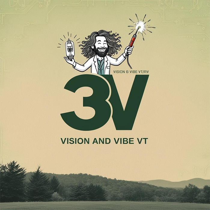 Vision and Vibe VT logo with AV and tube amp elements